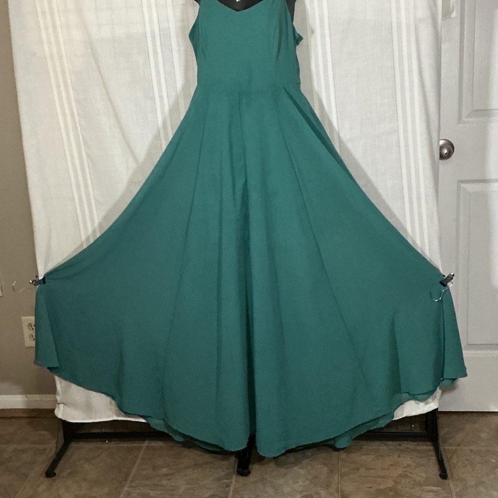 She + Sky Teal Green Maxi Dress Spaghetti Strap Flowy Sleeveless Size M - Picture 5 of 9